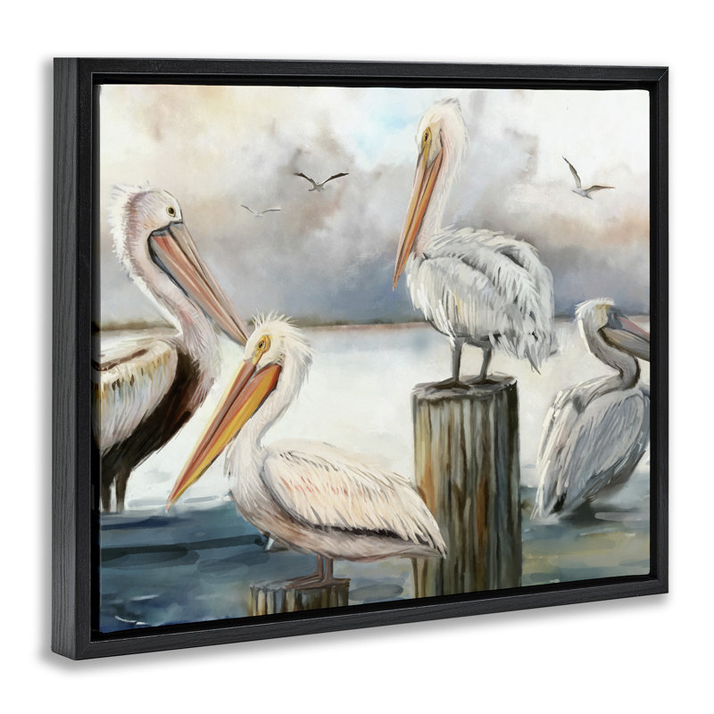 «Rosecliff Heights Pelicans Perché Cloudy Horizon», art mural encadré par Ziwei Li, Cadre flottant noir de jais
