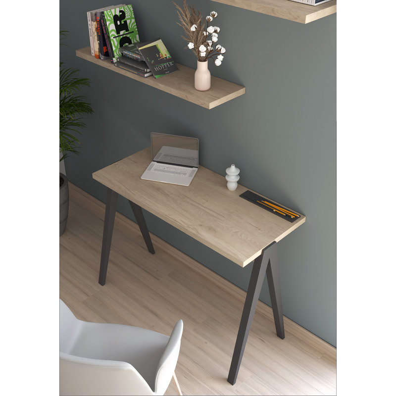 Gundrath Solid Wood Base Writing Desk, Light Oak, Jet Black