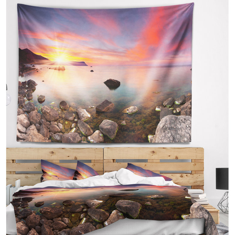 Tapisserie seascape coloré été colorée en mer, H 68 po x l 80 po