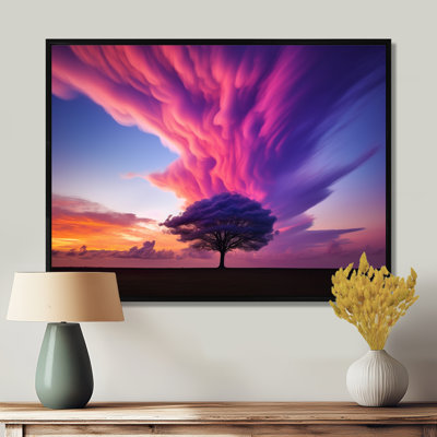 Seul arbre majestueux, ciel mauve, impression d'art mural