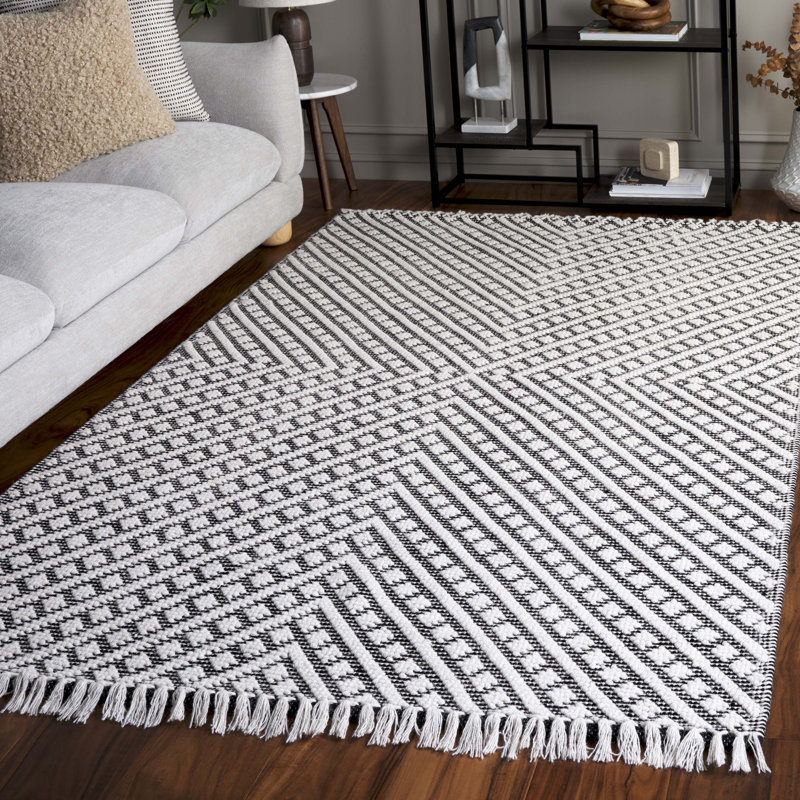 Barrington Ivory/Black Hand Tufted Wool/Cotton/Rug, Rectangle 4' x 6'