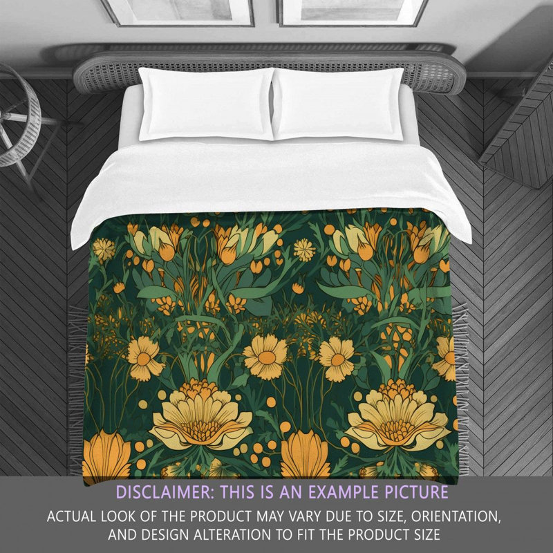 Machine Printed Comforter, Queen Comforter, Gold/Green Floral