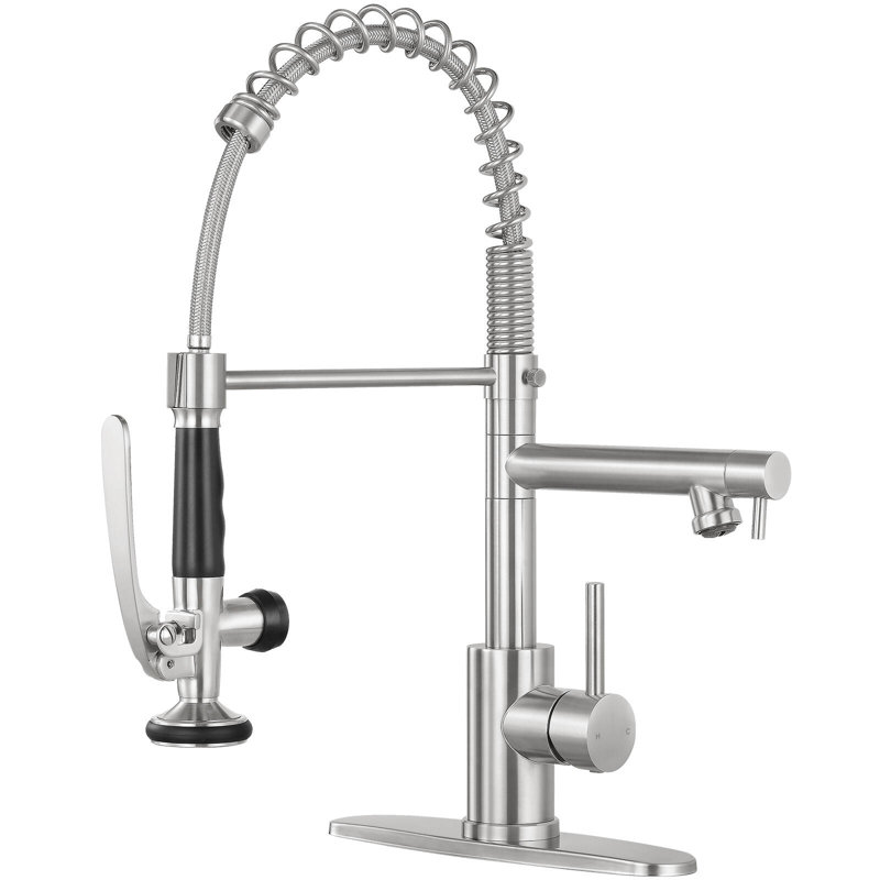 Robinet de cuisine à poignée simple avec deux modes de sortie d'eau rétractable, Brushed Nickel
