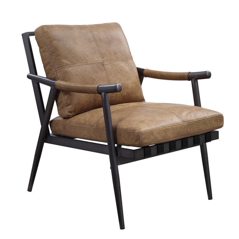 Fauteuil d'appoint confortable en cuir fleur de châtaignier et structure en métal