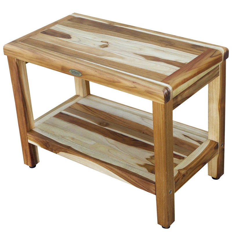 Banc de douche rectangulaire en teck avec tablette EcoDecors, H 18 po x l 24 po x P 14 po