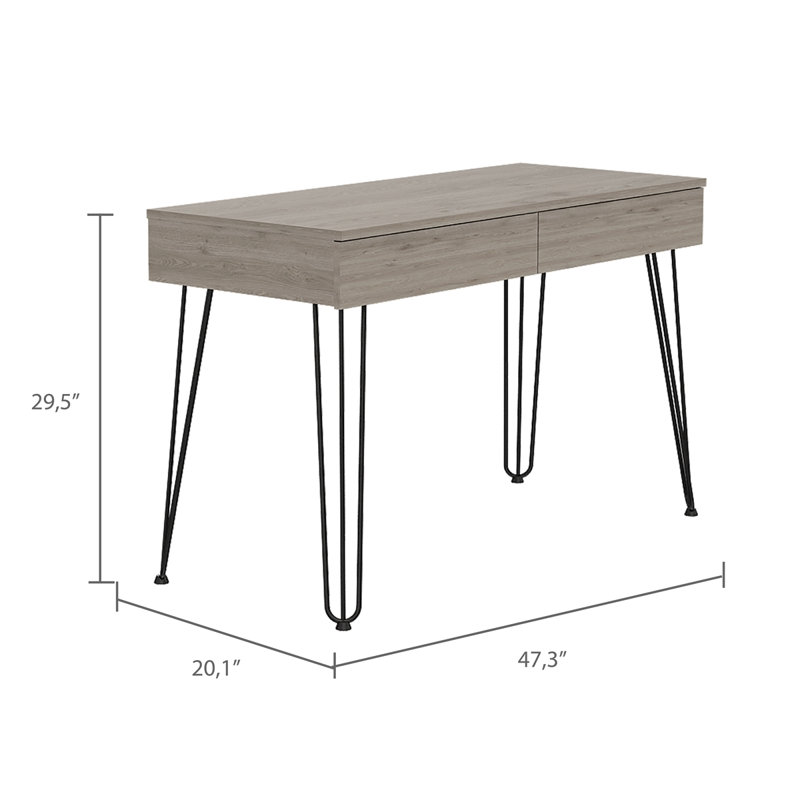 Bureau d'écriture à 2 tiroirs, Gris clair