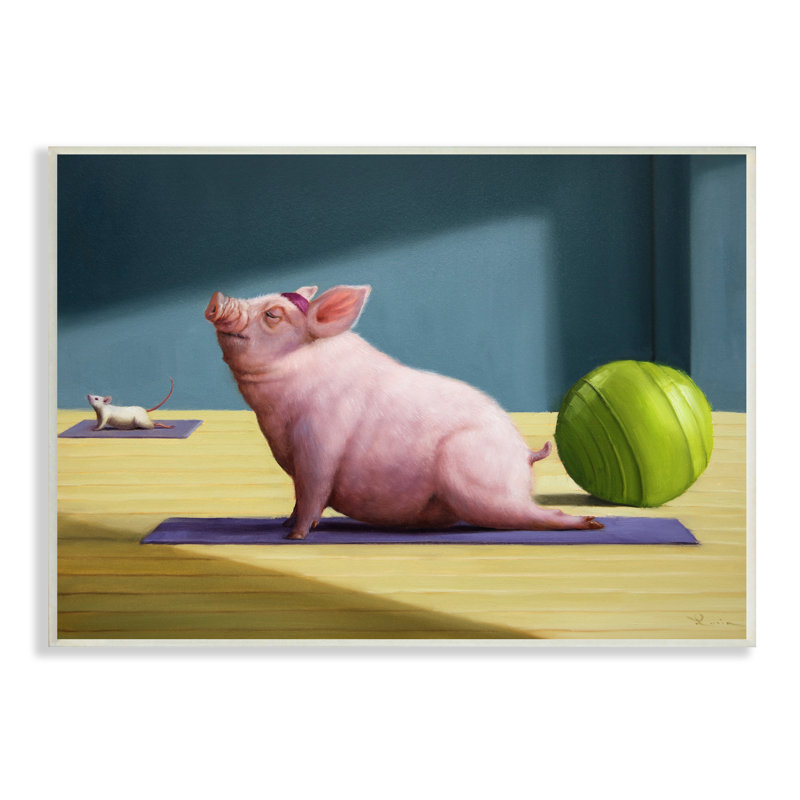 «Pink Pig Doing Yoga Upward Faceing Hog» par Lucia Heffernan - impression d'art graphique, H 15 po x l 10 po x P 0,5 po
