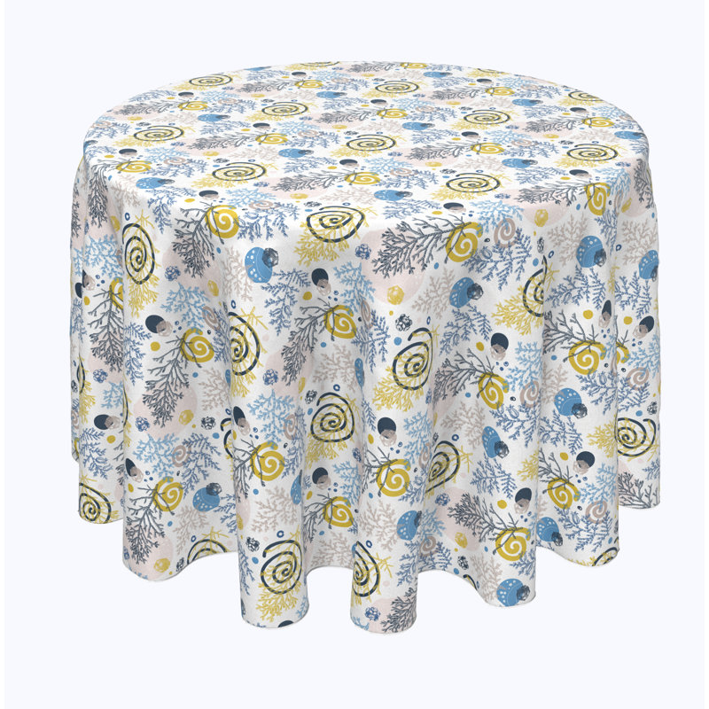 Geometric Round Christmas Tablecloth, 120" x 120", Winter Swirls and Twirls