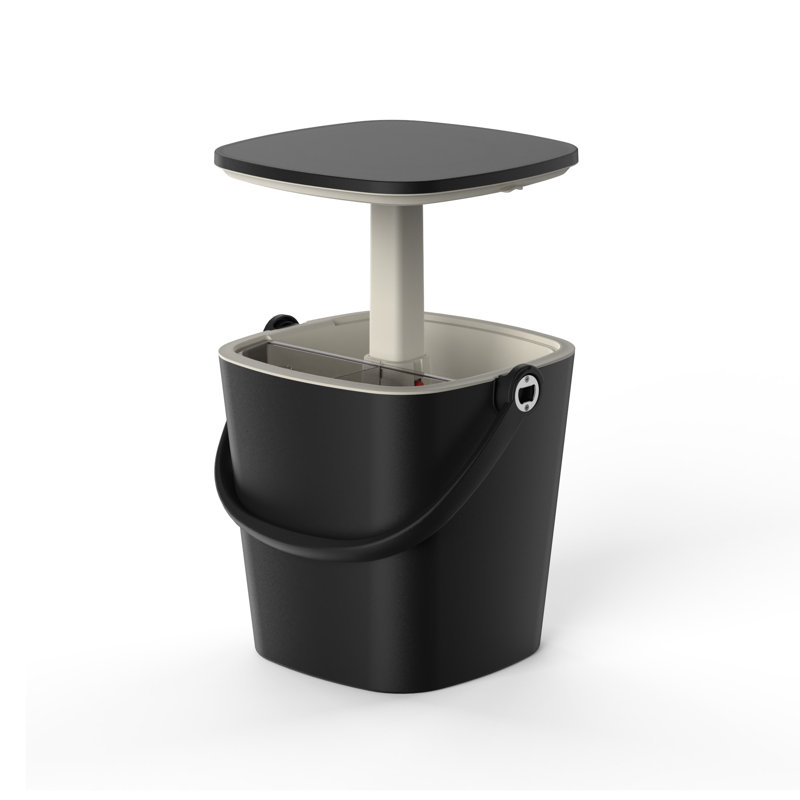 Portable  Plastic  Ice Bucket  with Lift-top Lid, Black