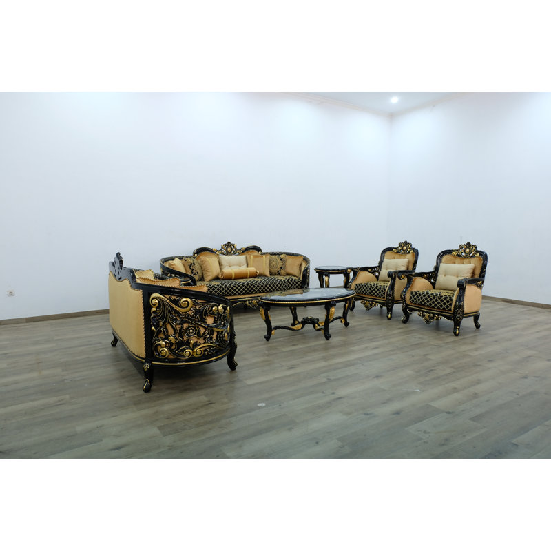 3 Pieces Bellagio Iii Sofa Set Black/gold Fabric