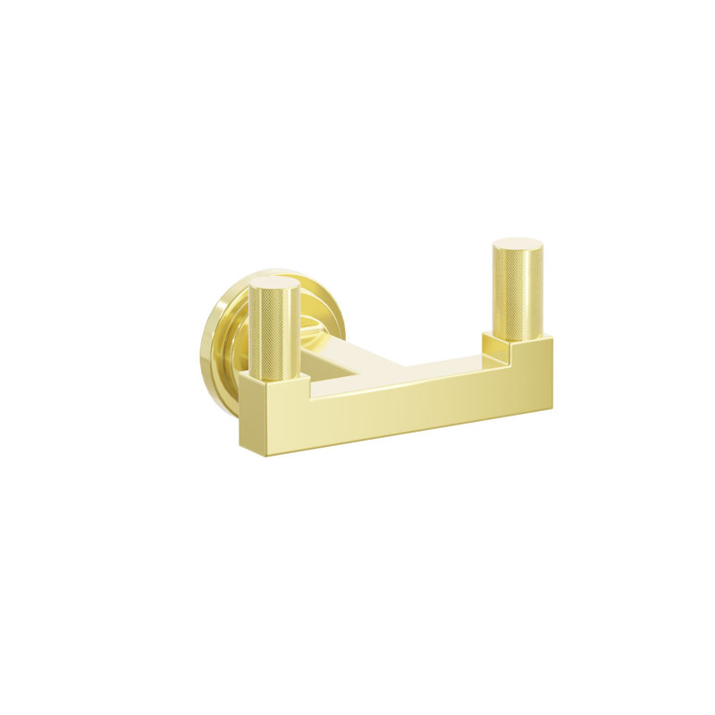 Emtek Select Double Hook w/ Step Disc Rosette, Square Stem & Knurled Tip, Unlacquered Brass