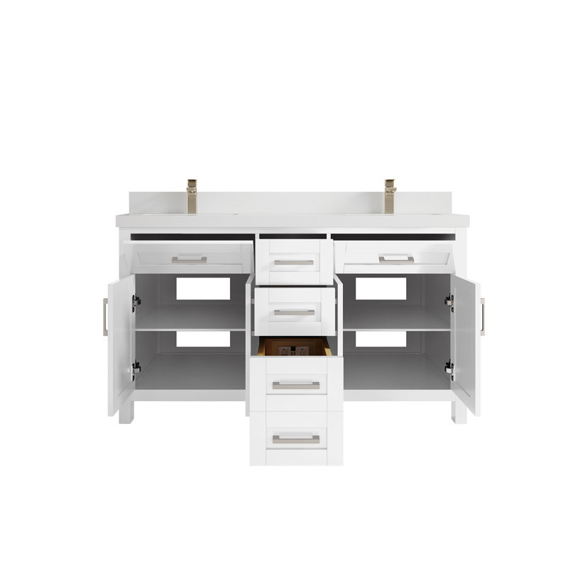Ensemble de meuble-lavabo double 60 po, Blanc
