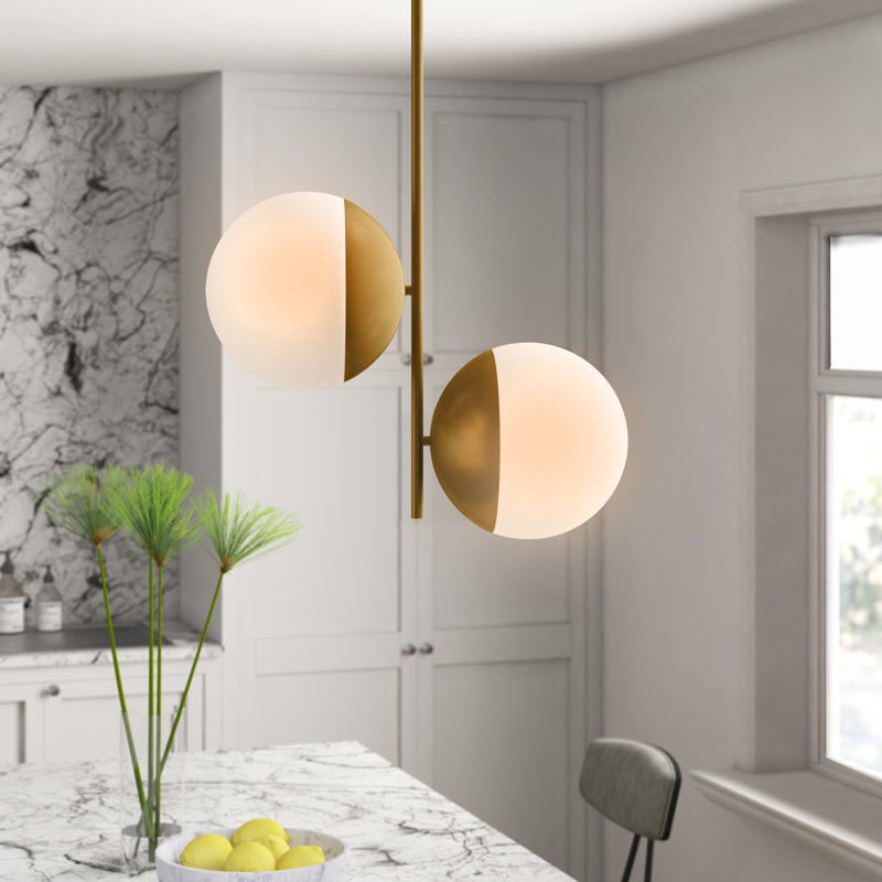 Yearby 2-Light Dimmable Globe Chandelier, Brass, Frosted White
