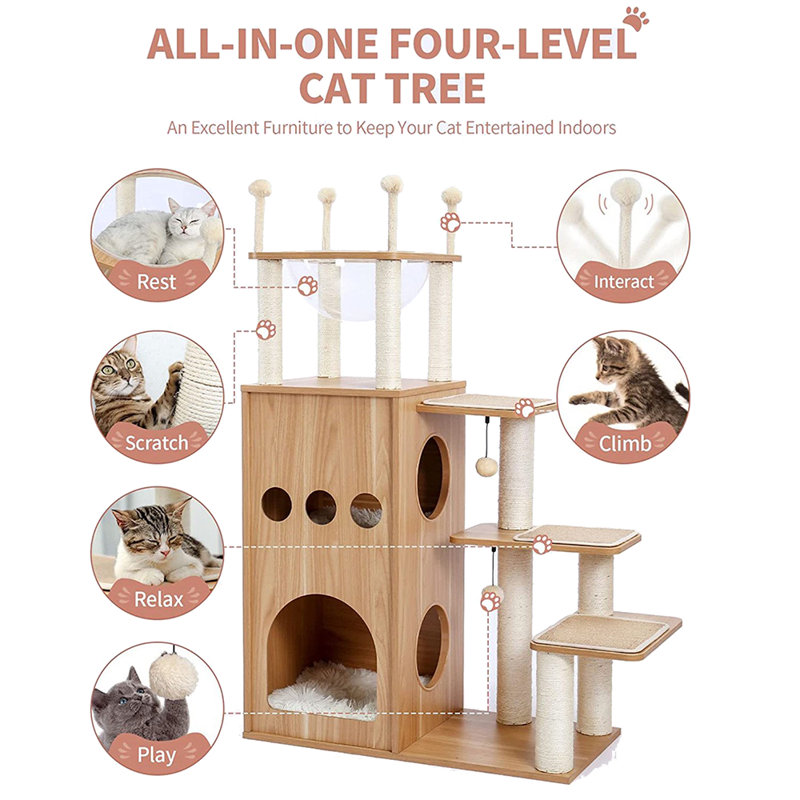 Tavion 51“ Wood Cat Trees,Cat Tower,Cat Trees for Large Cats, Beige