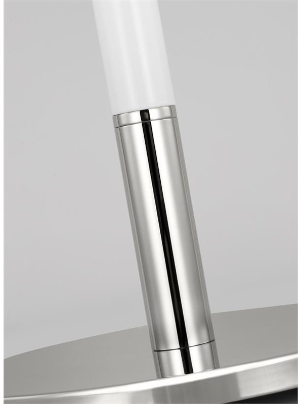 Polished Nickel White Steel Table Lamp with Linen Shade
