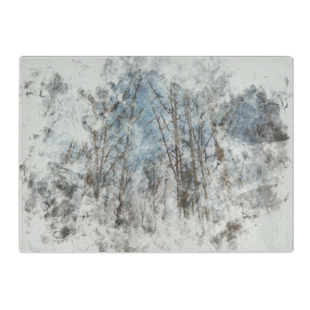 Tempered Glass Bare Trees at Twilight Watercolour Chopping Board