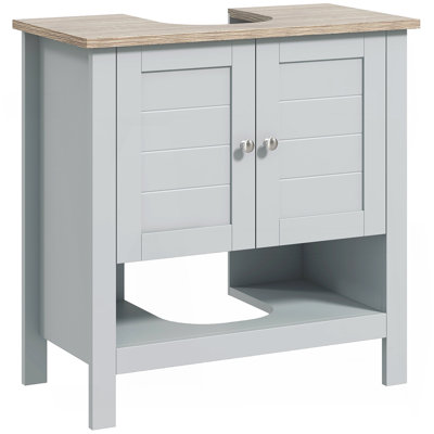 Kleankin Pedestal Sink Storage Cabinet, Under Sink Cabinet, Bathroom Vanity Cabinet With Adjustable Shelf And Open Bottom Shelf, Gray