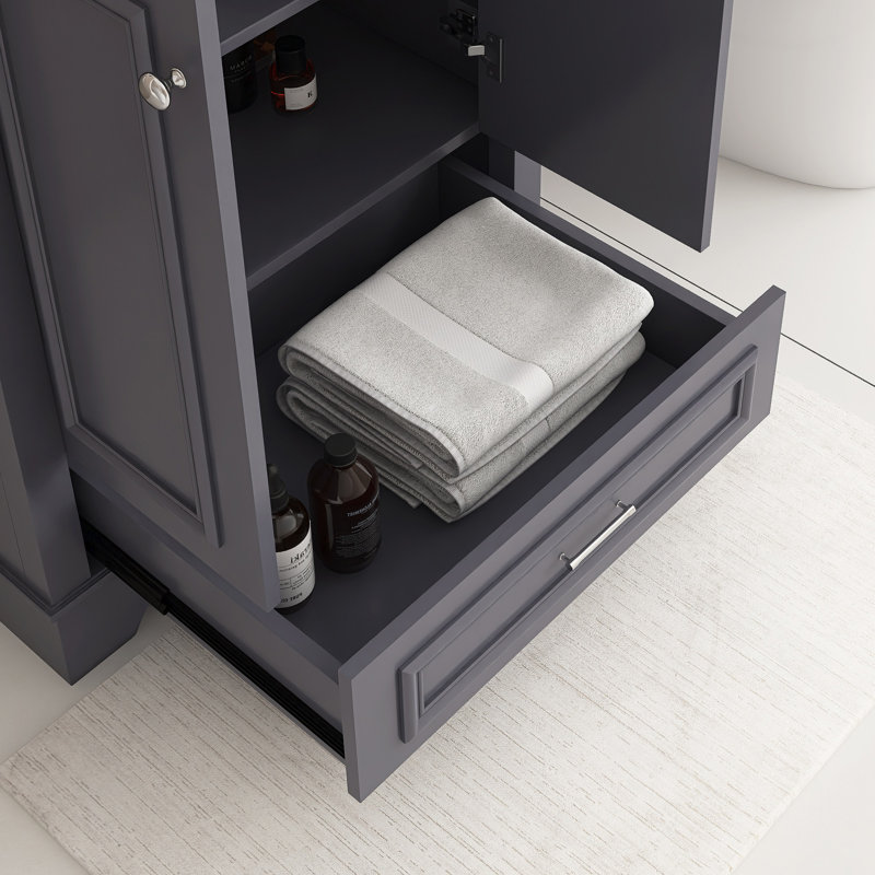 24 po Ensemble de meuble-lavabo sur pied gris avec lavabo en céramique