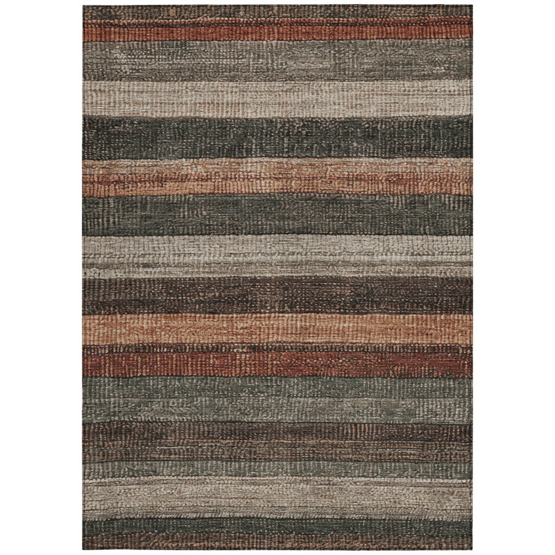 Tapis extérieur lavable rayé rouille et taupe 5 pi x 8 pi