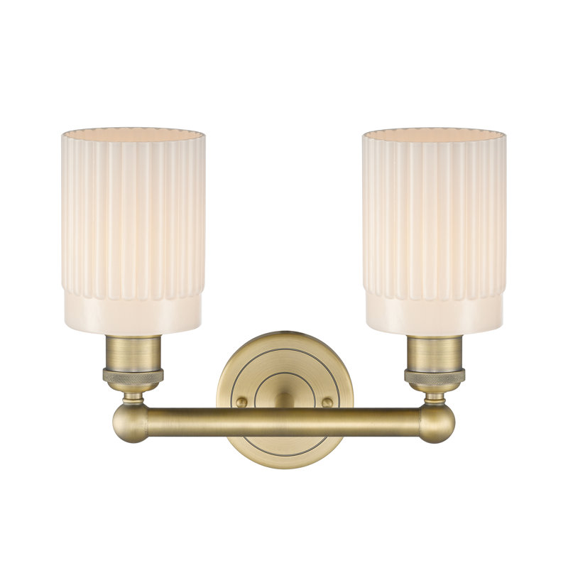 Kamena 13.5" W 2-Light Dimmable Vanity Light, Matte White, Brushed Brass