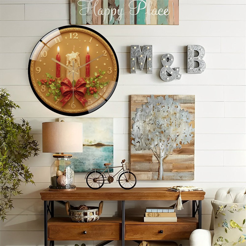 Horloge murale bougie-Avent-avec-houx-arc