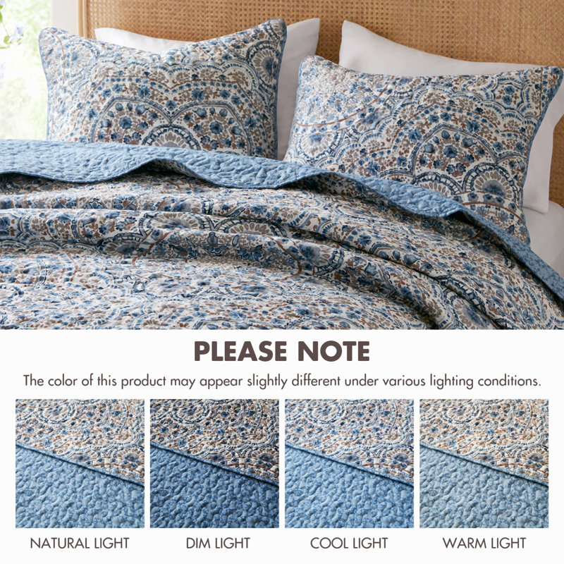 Couette 3 pièces en microfibre toutes saisons, motif tie-dye rouge, taille grand lit/queen, Queen Quilt + 2 Shams, Blue