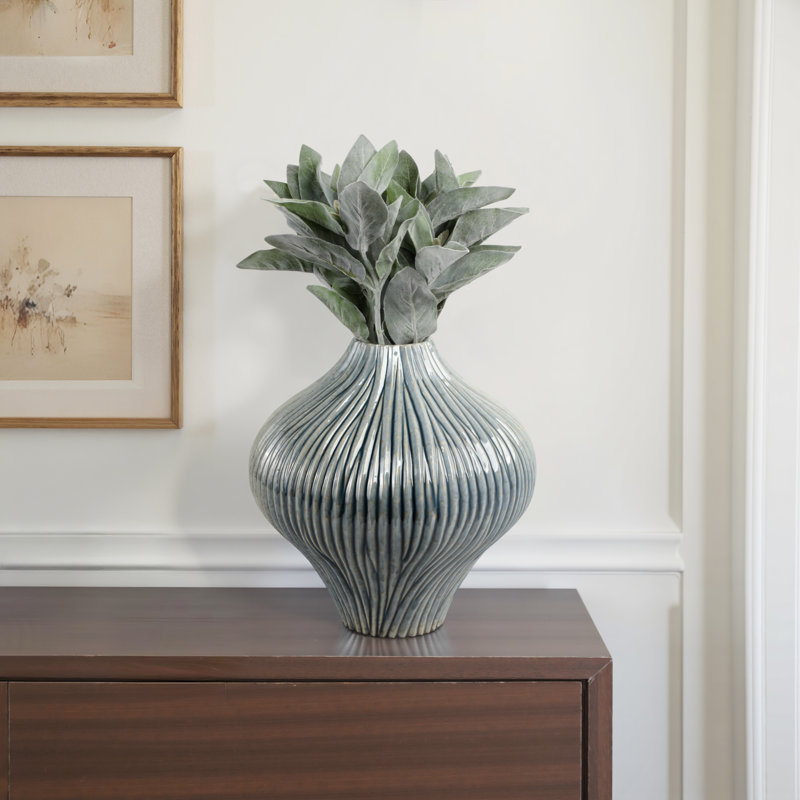 Karly Chiseled Pottery Earthenware Decorative Vase Textured Accent Piece for Stylish and Modern Decor