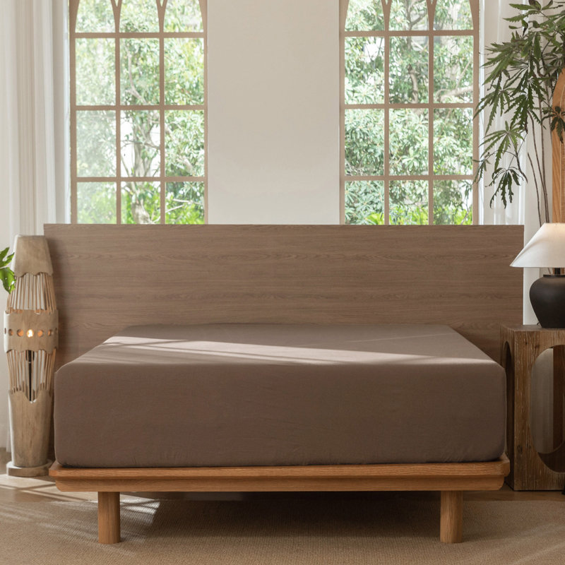 MooMee Fitted Sheet Only Extra Deep Pocket 100% Washed Cotton Linen Like Textured Lightweight Breathable, Queen 