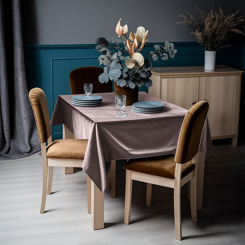 Luxury Matte Velvet Tablecloth, 140" L x 52" W, 17 Tan
