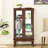 Curio Cabinet In Walnut With Mirrored Back And Adjustable Shelf Storage Floor Mounted Flexible-2082994055-2082994048