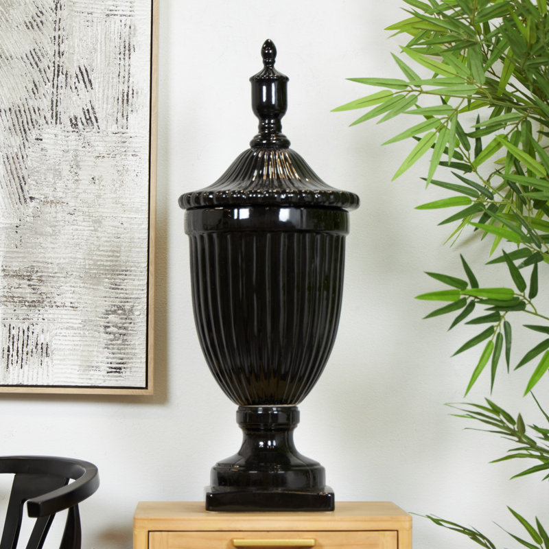 Ceramic Black Decorative Jars, 31.5" H x 12" W x 12" D