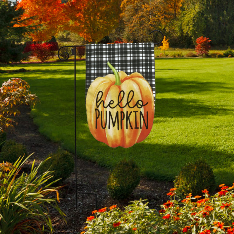 Hello Pumpkin Burlap Garden Flag