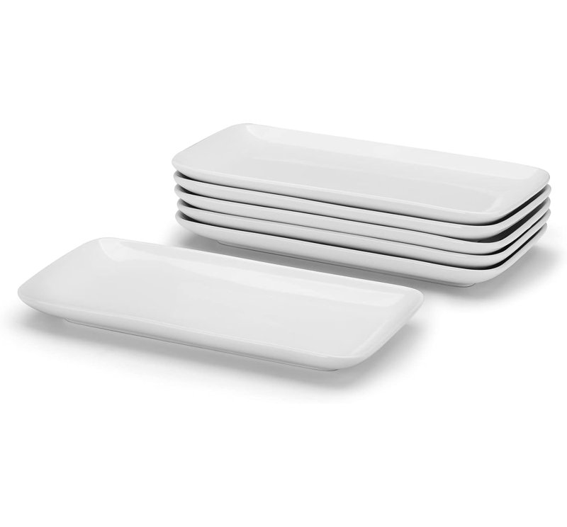 Ensemble de 6 petits plateaux en céramique - Assiettes rectangulaires blanches de 9 po
