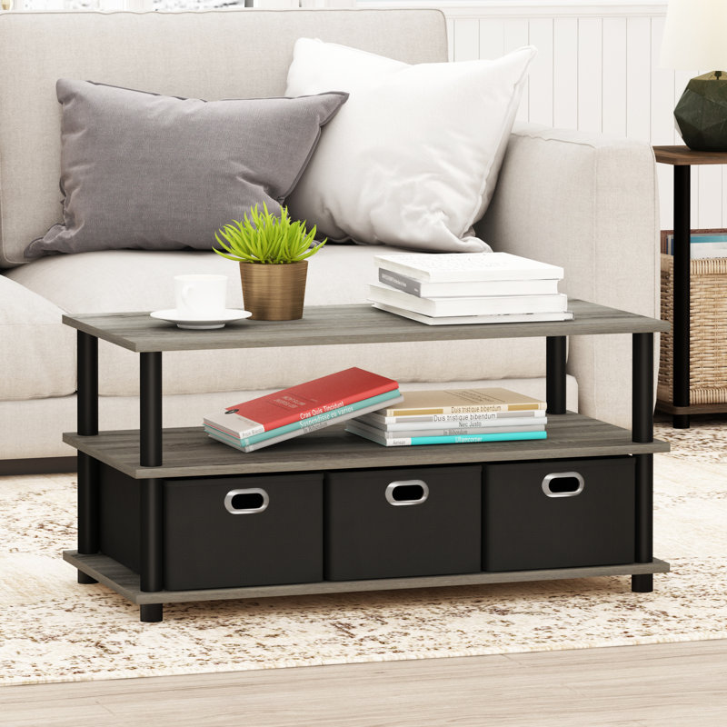 Table basse avec rangement Britteni, Plateau gris/ base noire