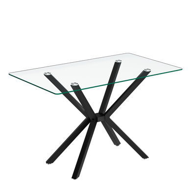 47" Rectangular Glass Dining Table for 4, Modern Kitchen Glass Top Table with Metal Legs, Clear Dining Table Kitchen Table for Home Office Dining Room
