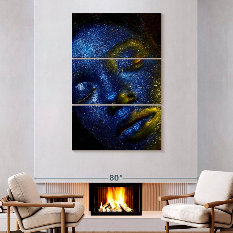 Senne Blue Glitter Face Portrait, 74'' H x 48'' W