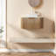 Meubles-lavabos modernes en bois naturel avec lavabo en verre et rangements