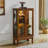 Cabinets Lighted Curio Cabinet, Walnut Brown, Solid &amp; Composite Wood, Mirrored Back, Adjustable Shelves | Traditional | Living Room-1371180925