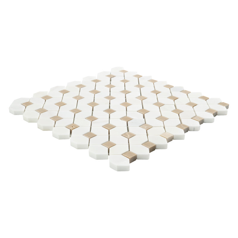 Geometric 13 in. x 13 in. Polished Marble Mosaic Floor and Wall Tile, Calabria Frost Gold