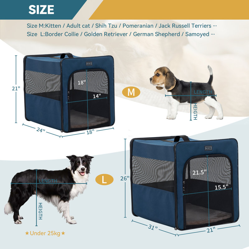 Collapsible Soft-Sided Crate with 1 Door, Navy Blue, Medium (26" H x 31" W x 21" D)