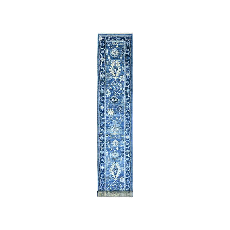 Tapis de couloir bleu en laine noué à la main 2 pi 9 po x 19 pi 7 po Angora 22CAB055D0104AFA913859336BB6E734