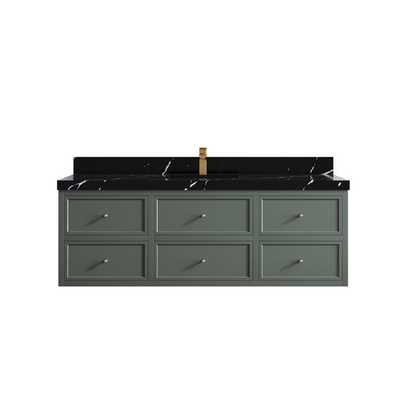 Meuble-lavabo simple 60 po avec comptoir en quartz 60 po, Noir Calacatta