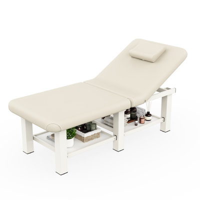 75" Professional Massage Table, Faux Leather Folding Table Backest Adjustable Beauty/Lash/Tattoo Table, Physical Therapy Table with Storage Shelf