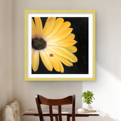 Yellow Daisy and Ladybug Framed Print | Yellow Bedroom Decor