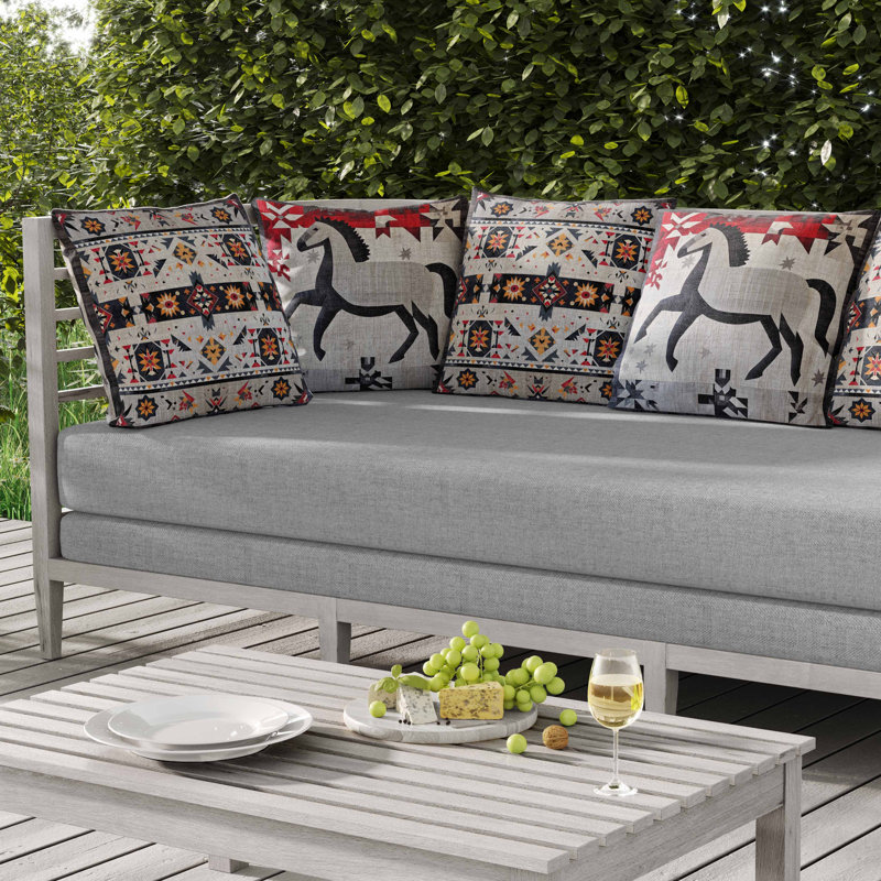 Coussin intérieur / extérieur Starry Night Rider, Noir / rouge / gris, Carré 16 po
