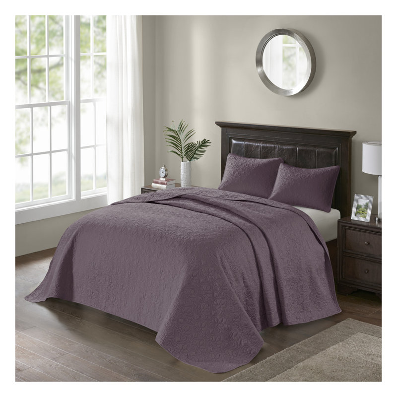 Ensemble de courtepointe réversible en coton mauve - Ensemble de literie pour lit double / grand 3 pièces avec taies décoratives assorties, antimicrobien et lavable à la machine