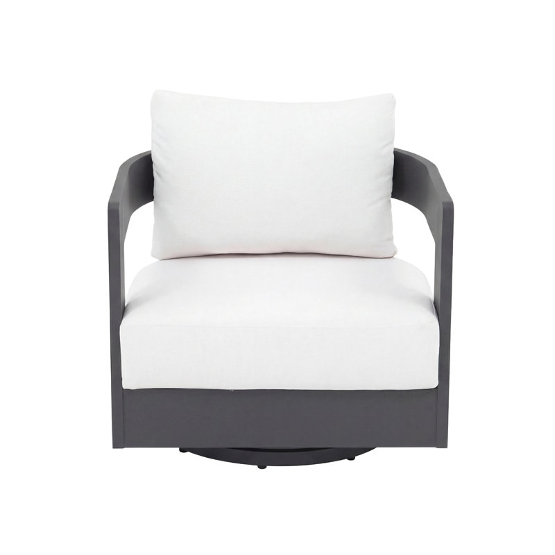 Frances Aluminum Outdoor Swivel Chair with Sunbrella Cushions, White Cushion/Black Frame