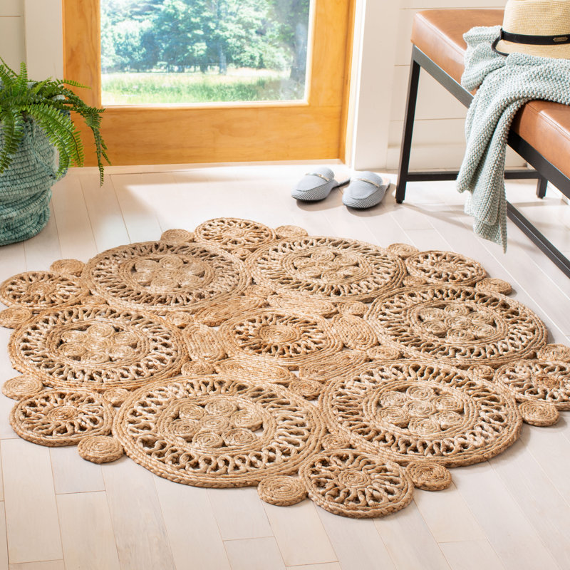 Padma Natural Fiber Hand Woven Jute Solid Color Rug, Round 4'