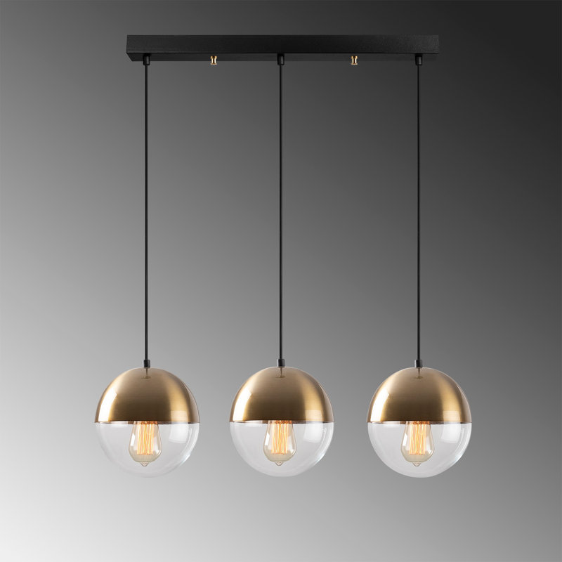 Modern Vintage Chandelier, Adjustable Height, 43.3 x 7.9 inches | Metal Body with Glass Cap, 3 x E27 Max 40W | Elegant Scandinavian Design, Perfect for Dining Room & Living Spaces | IP20 Rated, Stylish Lighting Fixture
