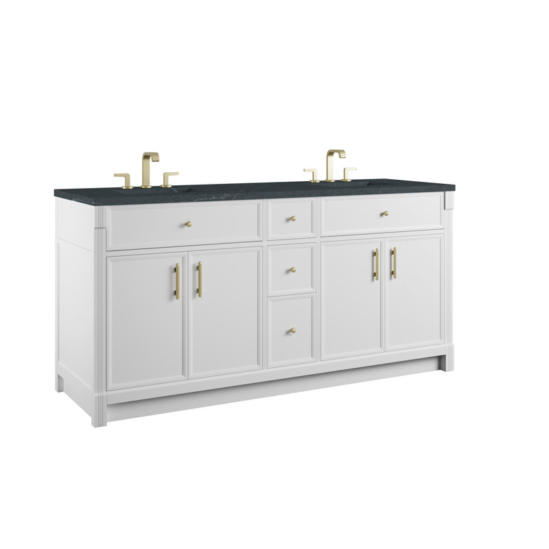 Bellshire 72" W Double Vanity, Charcoal Soapstone, Bright White